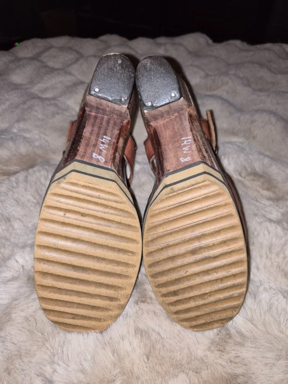 Vintage 1970 Thom McAn Wooden Platform Wedge Sandles